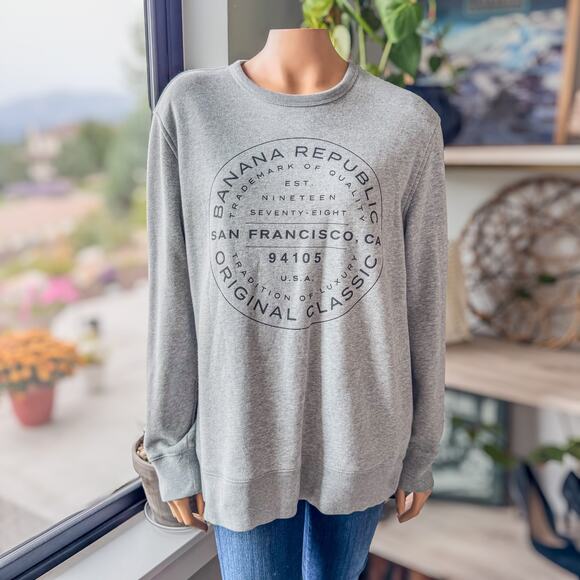 Banana Republic Logo Crewneck Heather Gray Sweatshirt, Women's Size Large - Picture 1 of 8